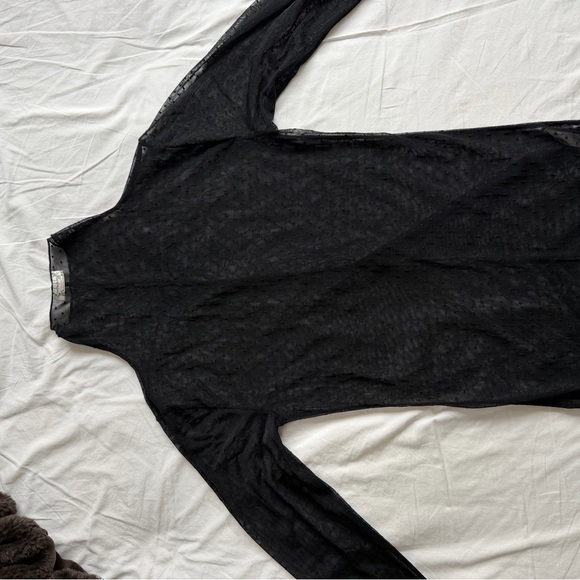 Free people on the dot layering mesh turtleneck Black Sheer Top small - Picture 4 of 5